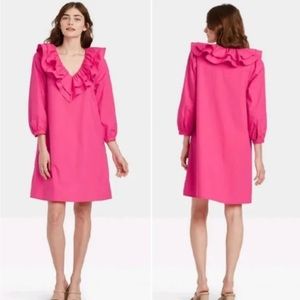 Who What Wear Long Sleeve Balloon Dress Pink Ruffle